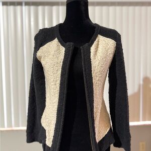 Two-Tone Black and Cream Blazer with Rounded Neckline